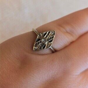 Antique 14k White Gold Filigree w/ Diamonds Ring Size 55